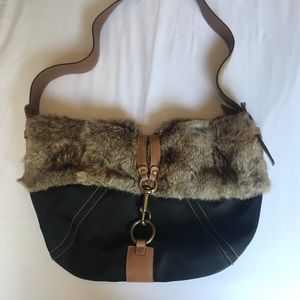 Vintage Rabbit Fur Trimmed Coach Hobo Bag